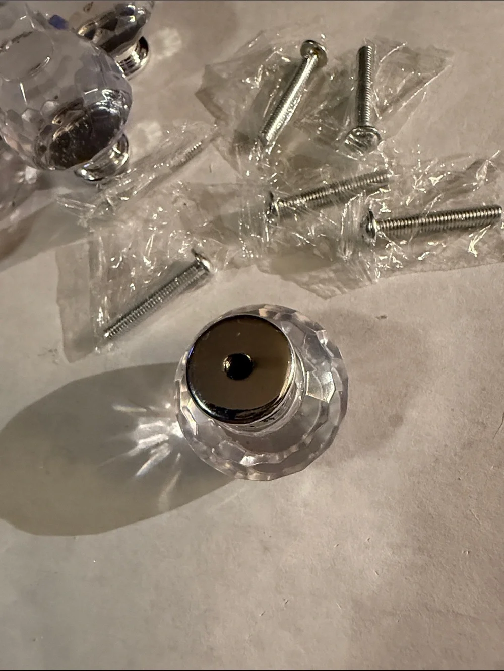 Crystal like Resin Cabinet or Drawer Knobs #3 with Silver Tops - Clear